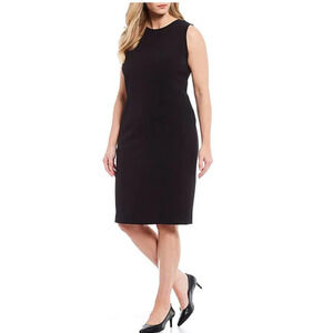 KASPER Women's Crew-Neck Sheath Dress 18 Plus Black Crepe Stretch Sleeveless NWT